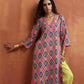 trueBrowns Pink Print High Slit Kurta Set | Swadesiicart