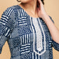 InWeave Women's Ankola Indigo With Tiles Hand Block Print Lace Straight Kurta - Swadesiicart
