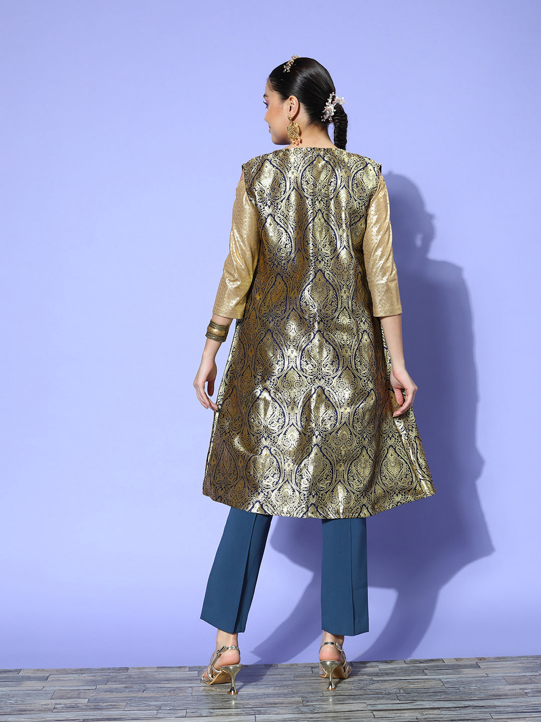 InWeave Women's Navy Brocade Jacket - Swadesiicart