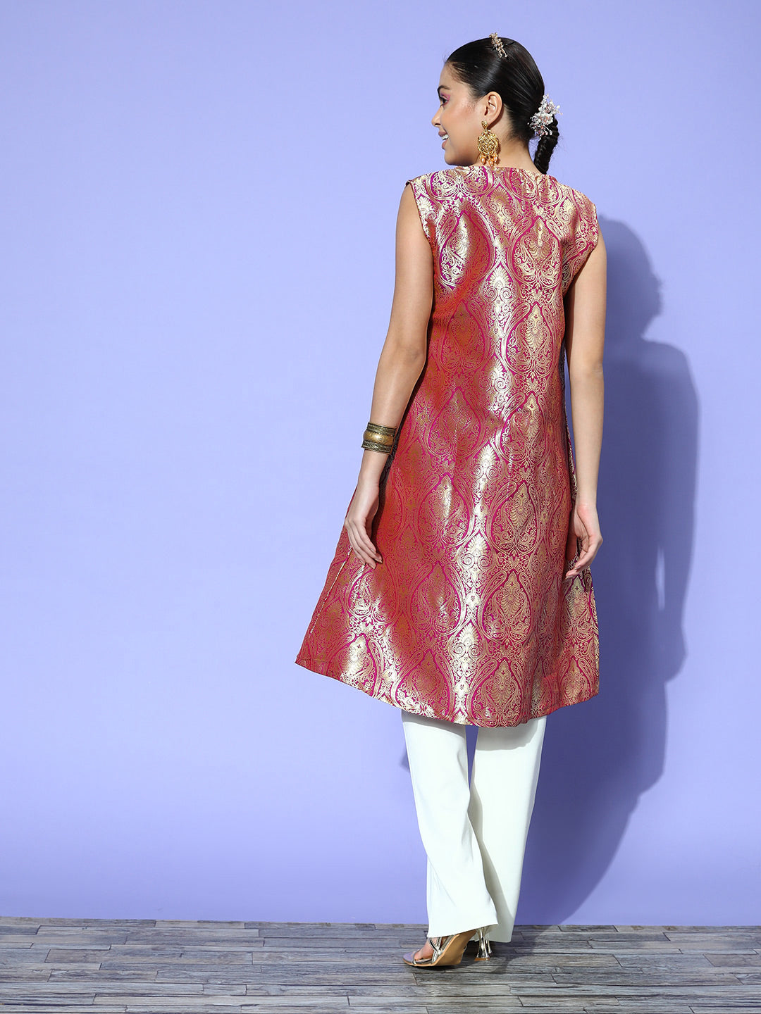 InWeave Women's Pink Brocade Jacket - Swadesiicart