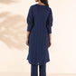 trueBrowns Blue Cotton Dobby Kurta Pant Set | Swadesiicart