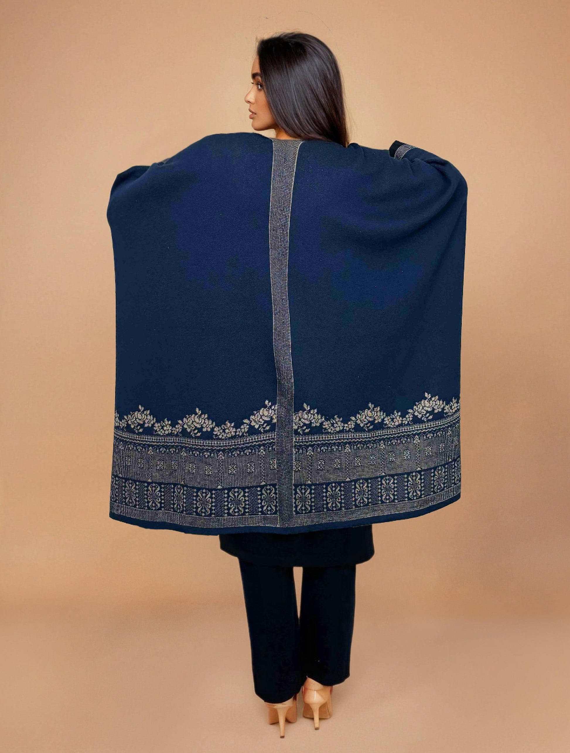 trueBrowns Blue Woollen Kaftan Cape | Swadesiicart
