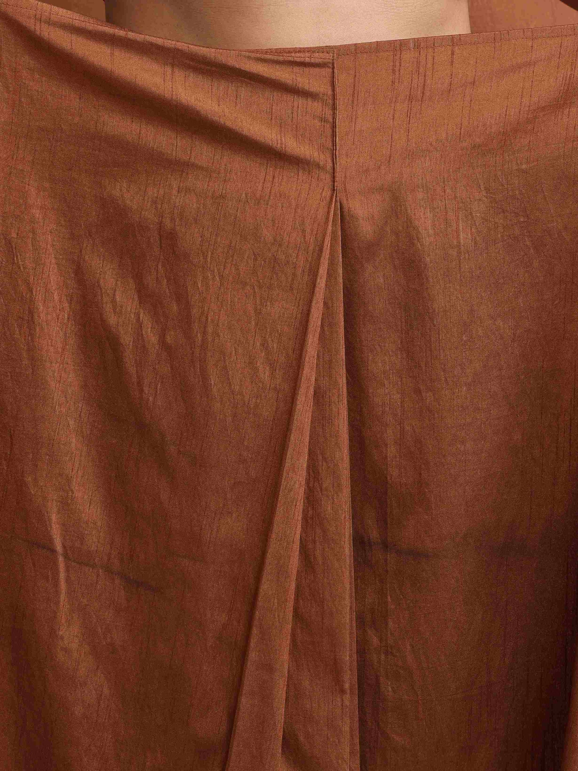trueBrowns Brown Silk Ready To Wear Saree | Swadesiicart