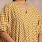 trueBrowns Mustard Dabu Zig-Zag Lines Print Cotton Panel Kaftan Kurta Pant Set | Swadesiicart