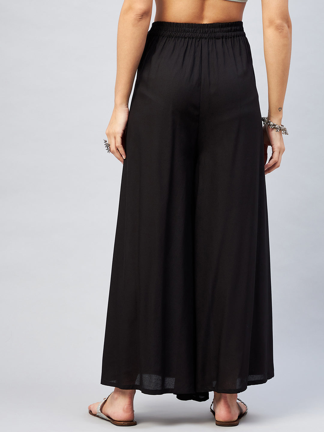 InWeave Solid Black Palazzo - Swadesiicart