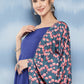 InWeave Women's Ink Blue Strappy Set With Navy Pink Lotus Cr Dupatta - Swadesiicart