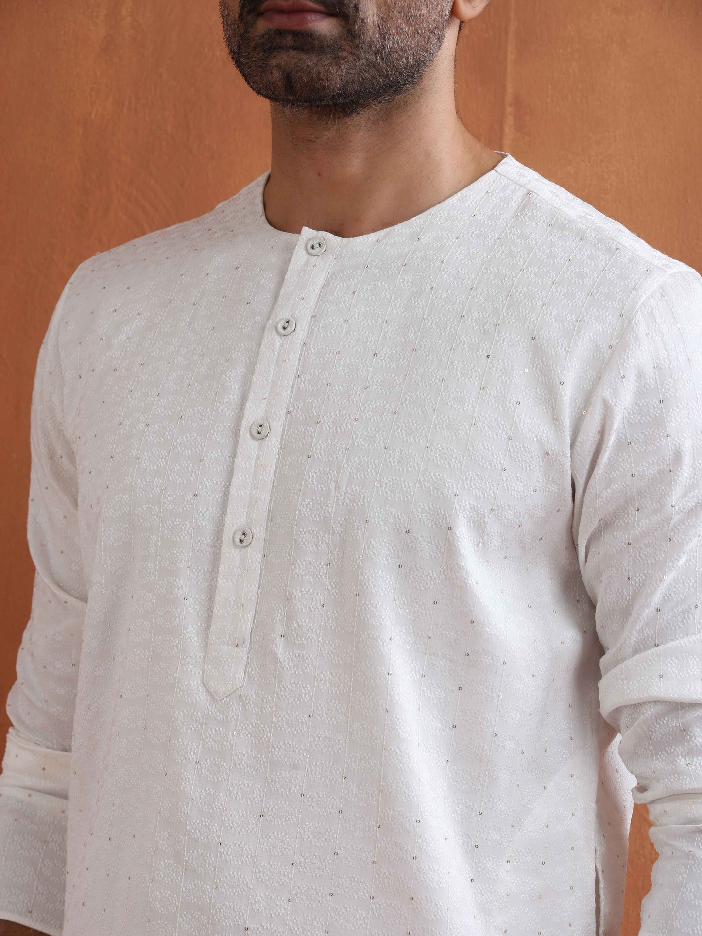 trueBrowns Men's Ivory Sequin Chanderi Kurta | Swadesiicart