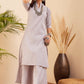 InWeave Women's Light Grey Lurex Kantha Mandarin Neck Kurta Palazzo Set - Swadesiicart
