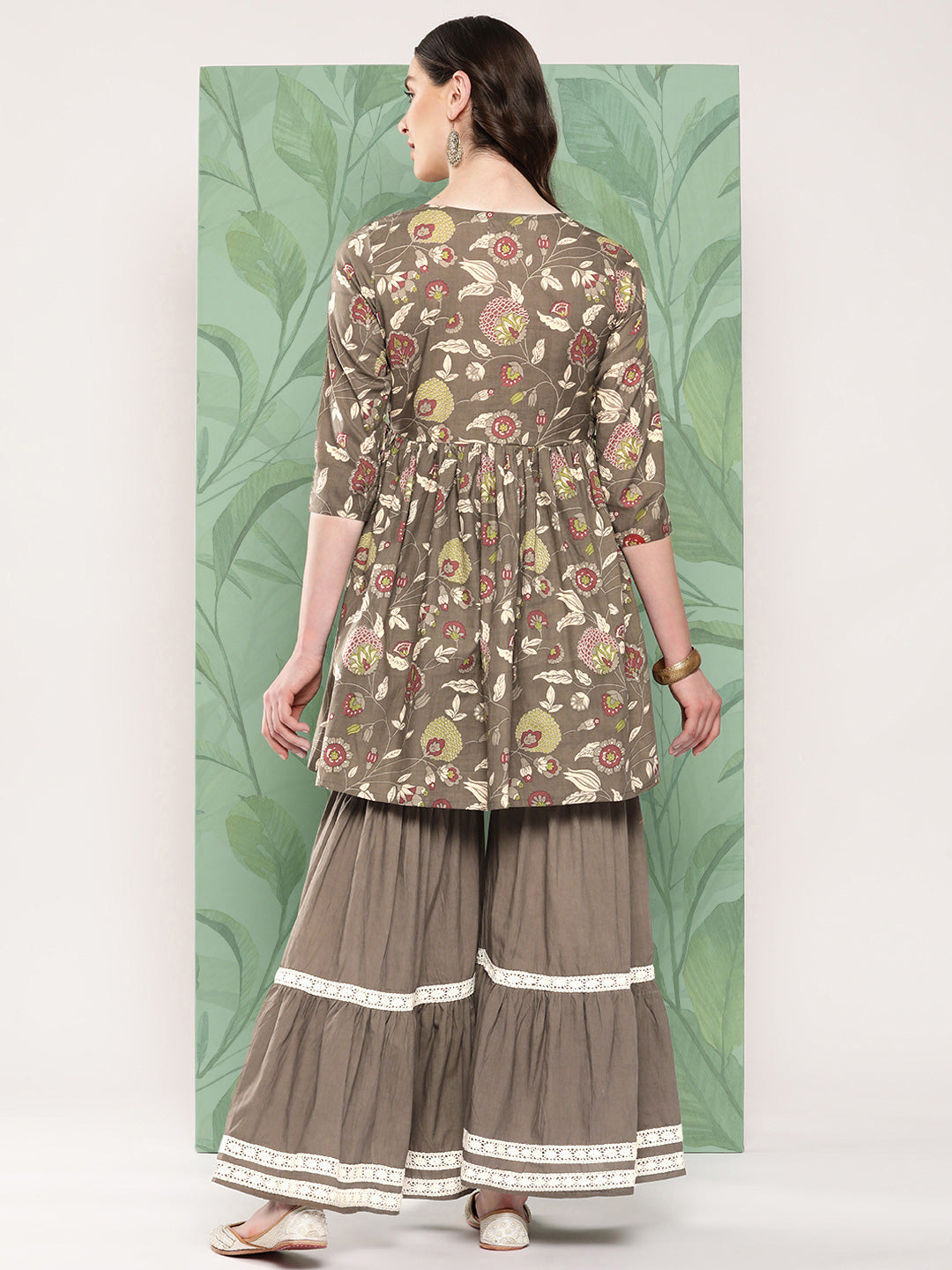 InWeave Women's Olive Shade Tropical Sharara Set - Swadesiicart