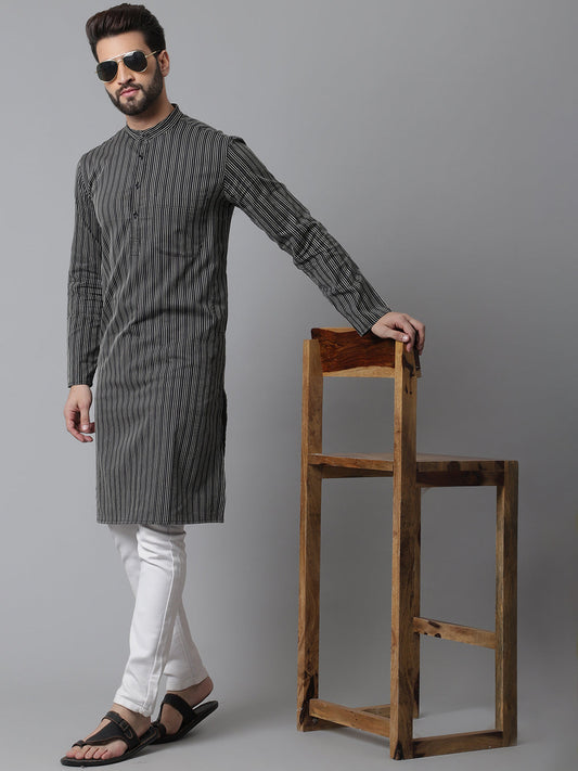 Even Apparels Black Pure Cotton Kurta With Band Collar | Swadesiicart