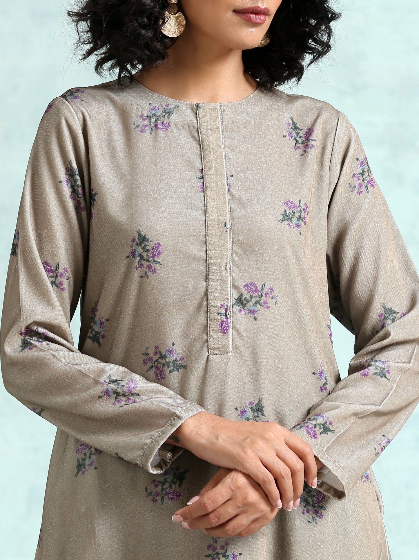 trueBrowns Sage Printed Velvet Co-Ord Set - Swadesiicart