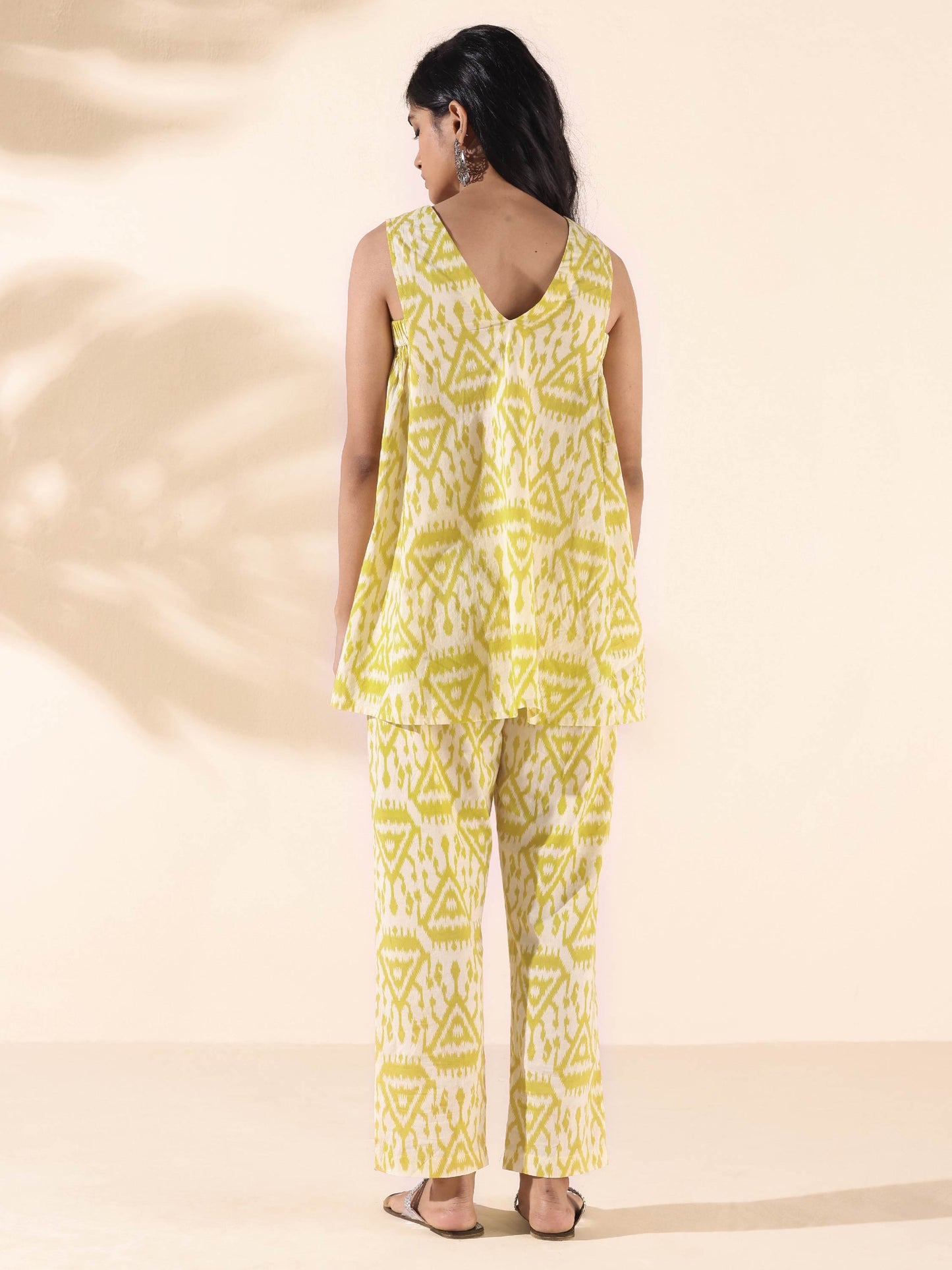 trueBrowns Lime Cotton Ikat Sleeveless Co-ord Set - Swadesiicart