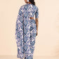 trueBrowns Blue White Muslin Ikat Saree | Swadesiicart