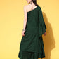 InWeave Women's Green Mirror Work One Shoulder Kurta Set - Swadesiicart