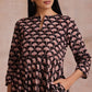 trueBrowns Black Floral Bagru Print Cotton Flared Kurta Pant Set | Swadesiicart