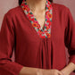 trueBrowns Maroon Cotton Dobby Kurta Set | Swadesiicart
