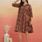 InWeave Women's Maroon Mughal Kalamkari Flared Dress - Swadesiicart