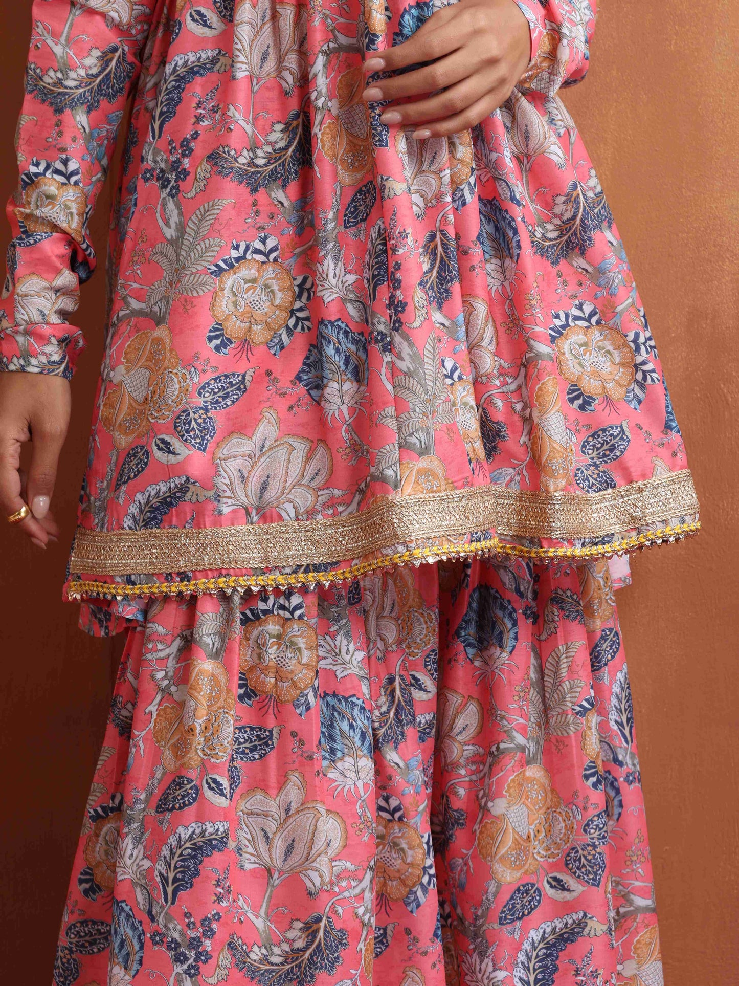 trueBrowns Orange Print Sharara Set | Swadesiicart