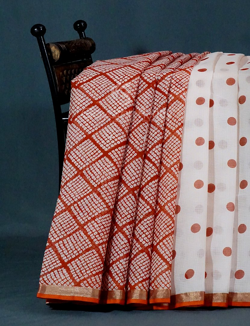 Shades of Milk White And Red Colour With Patli Pallu Design Pure Kota Cotton Saree By Gayathri Reddy Designer Studio | Swadesiicart