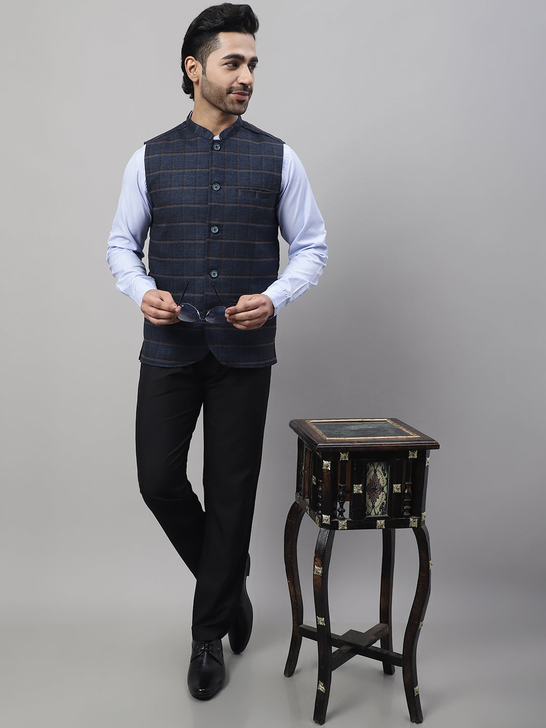 Even Apparels Men's Blue Nehru Jacket With Welt Pockets | Swadesiicart
