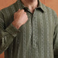 trueBrowns Men's Olive Green Cotton Dobby Short Kurta | Swadesiicart