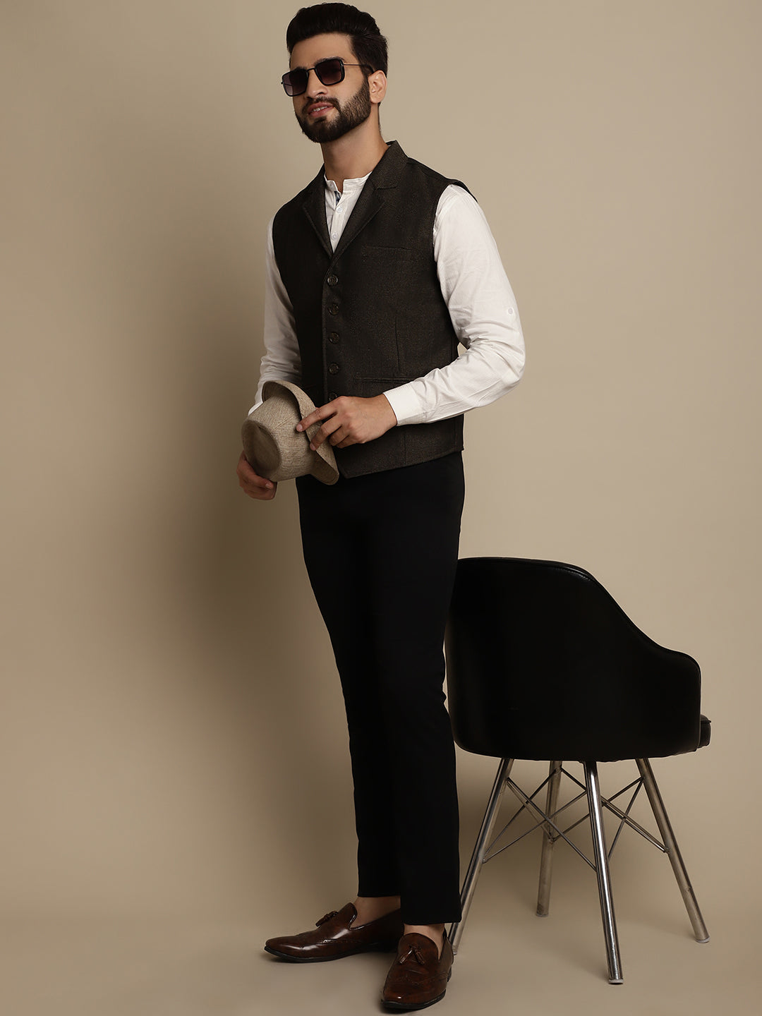 Even Apparels Men's Brown Wool Waistcoat with Notched Lapel | Swadesiicart