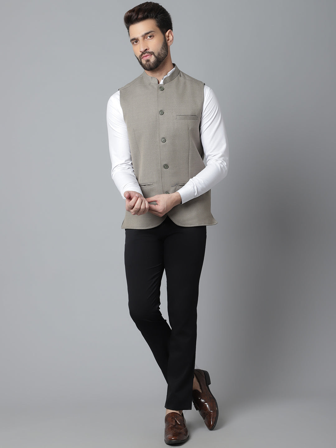Even Apparels Men's Cream Nehru Jacket With Welt Pockets | Swadesiicart