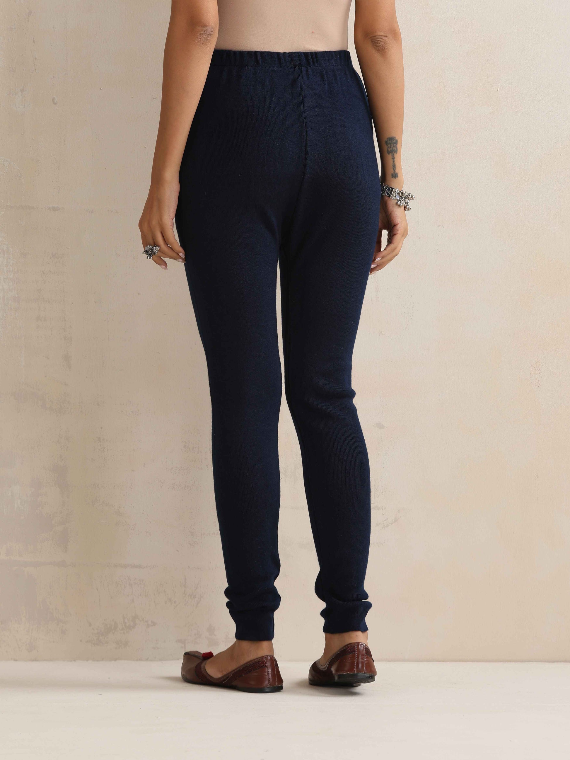 trueBrowns Navy Woollen Leggings | Swadesiicart
