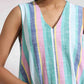 trueBrowns Green Cotton Multi Stripe Flared Dress | Swadesiicart