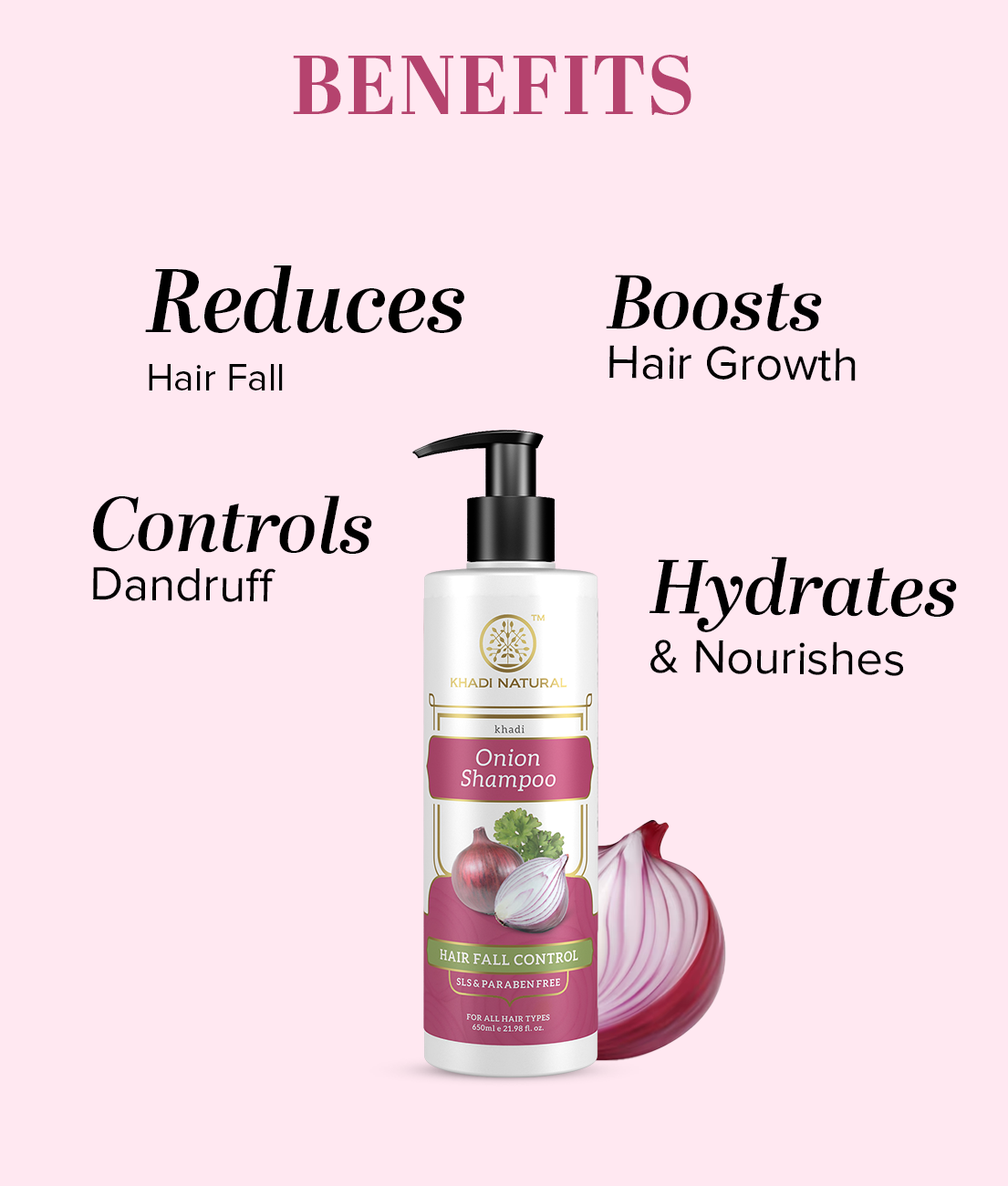 Khadi Natural Onion Shampoo For Hair Fall Control SLS & Paraben Free – 650ml