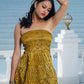 Noroke Yellow Silk Mini Tiered Dress - Printed | Swadesiicart