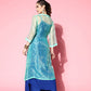 InWeave Women's Ink Blue Strappy Kurta Set With Teal Organza Cape - Swadesiicart