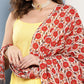 InWeave Women's Light Yellow Ray Strappy Set With Orange Floral Cotton Dupatta - Swadesiicart