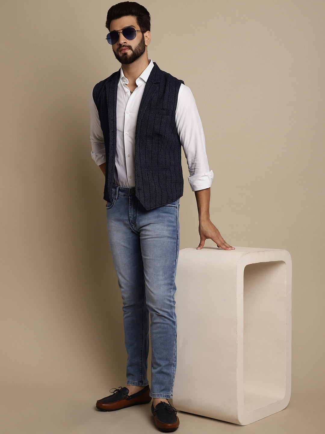 Even Apparels Men's Blue Waistcoat with Notched Lapel | Swadesiicart
