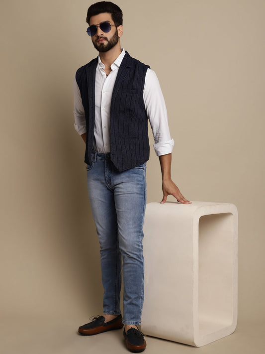 Even Apparels Men's Blue Waistcoat with Notched Lapel | Swadesiicart