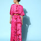InWeave Women's Magenta Tie And Dye New Neckline Top Culottes Set - Swadesiicart