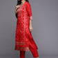Ahalyaa Women Red Ethnic Motifs Kurta with Trousers | Swadesiicart