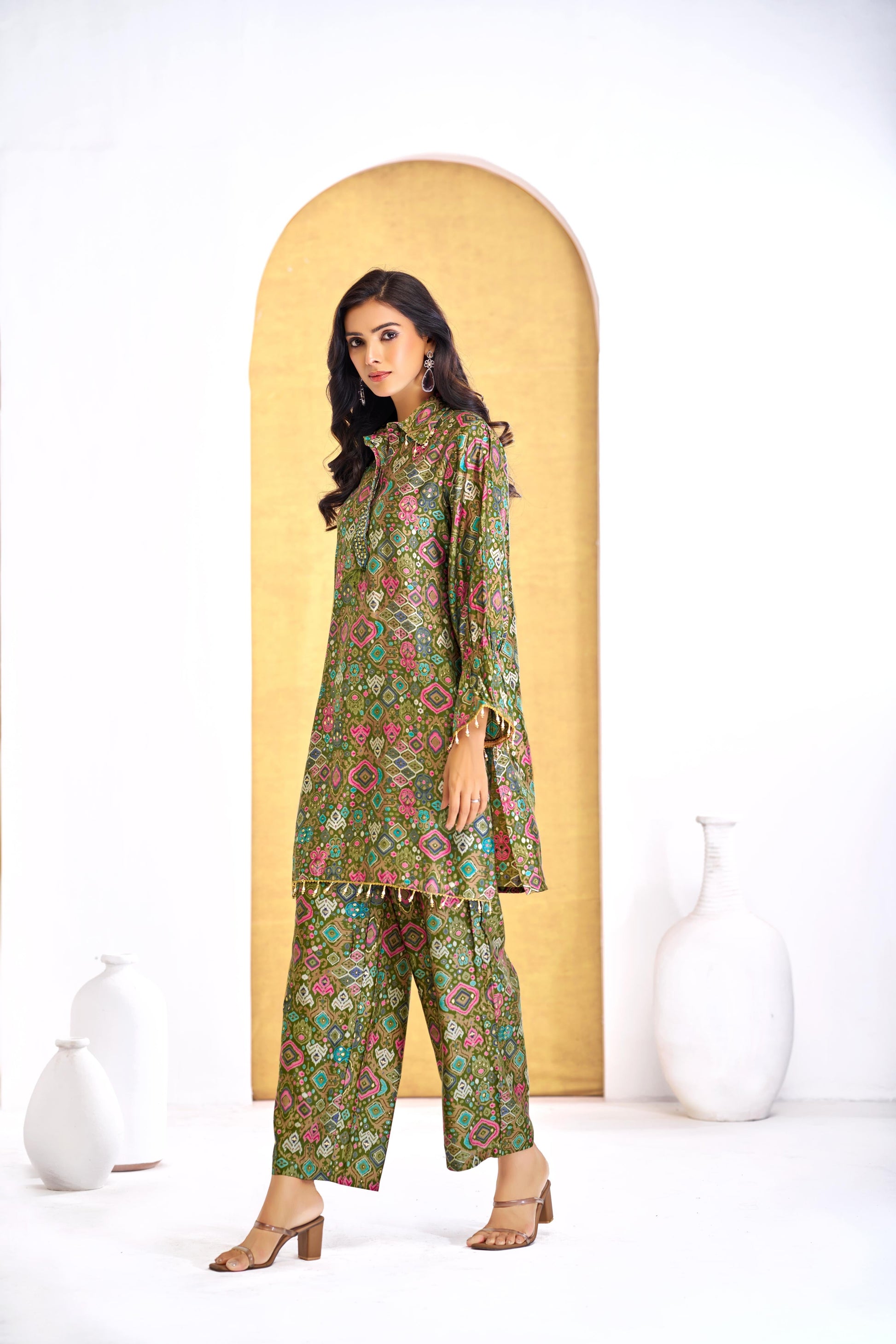 BulBul Pratiksha Olive Co-Ord Set - Swadesiicart