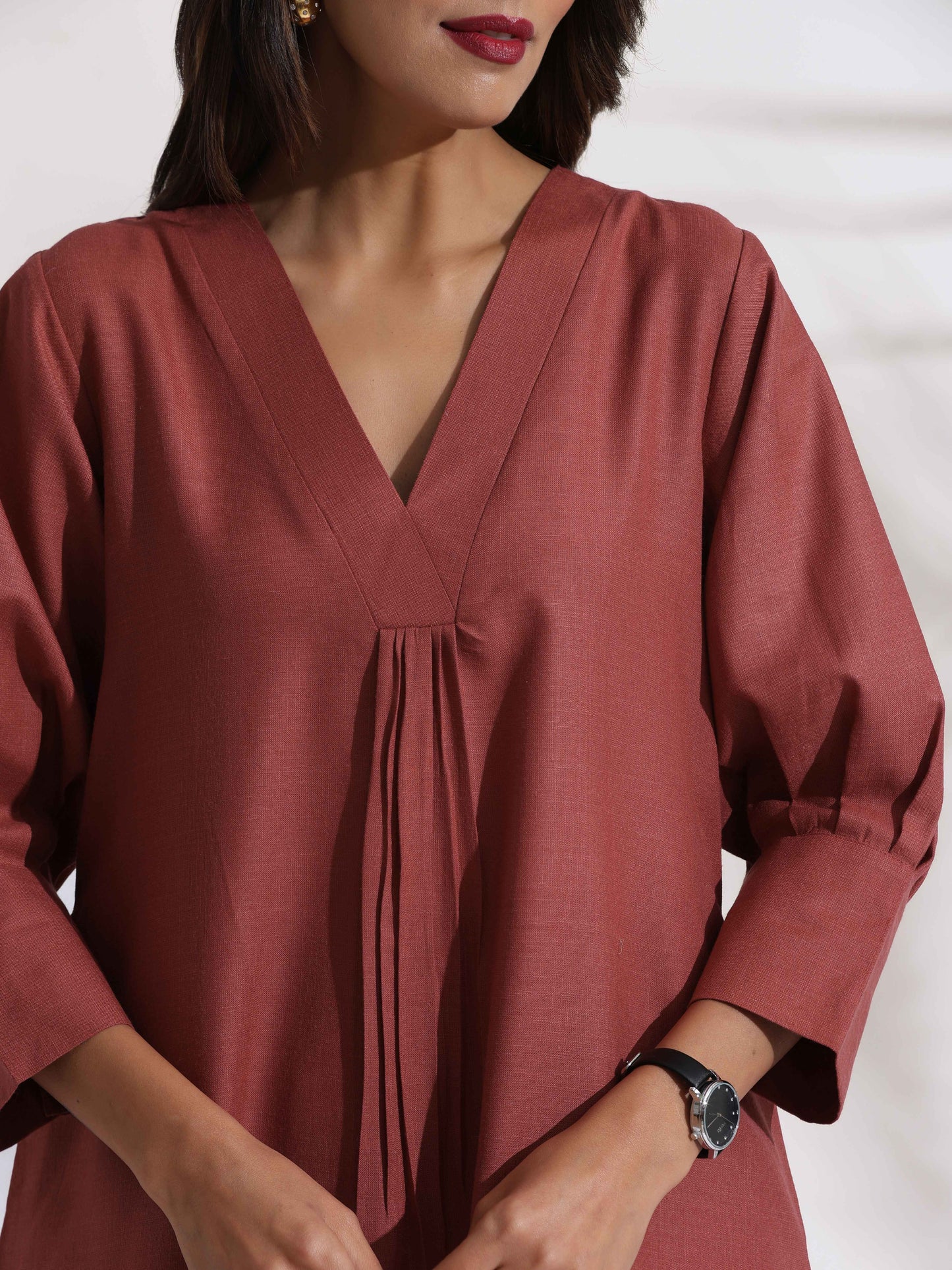 trueBrowns Pink Slub Kurta Set | Swadesiicart