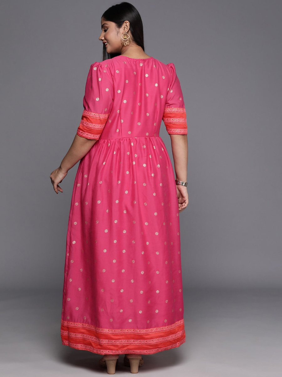 Ahalyaa Plus Size V-Neck Maxi Ethnic Dress | Swadesiicart