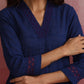 trueBrowns Dark Blue Cotton Dobby Kurta Co-ord set - Swadesiicart