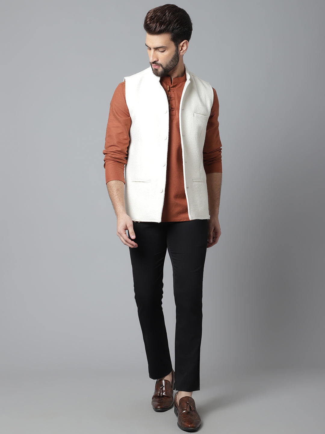 Even Apparels Men's White Pure Wool Nehru Jacket | Swadesiicart