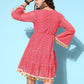 InWeave Women's Peach Lacy Dress With Tassels - Swadesiicart