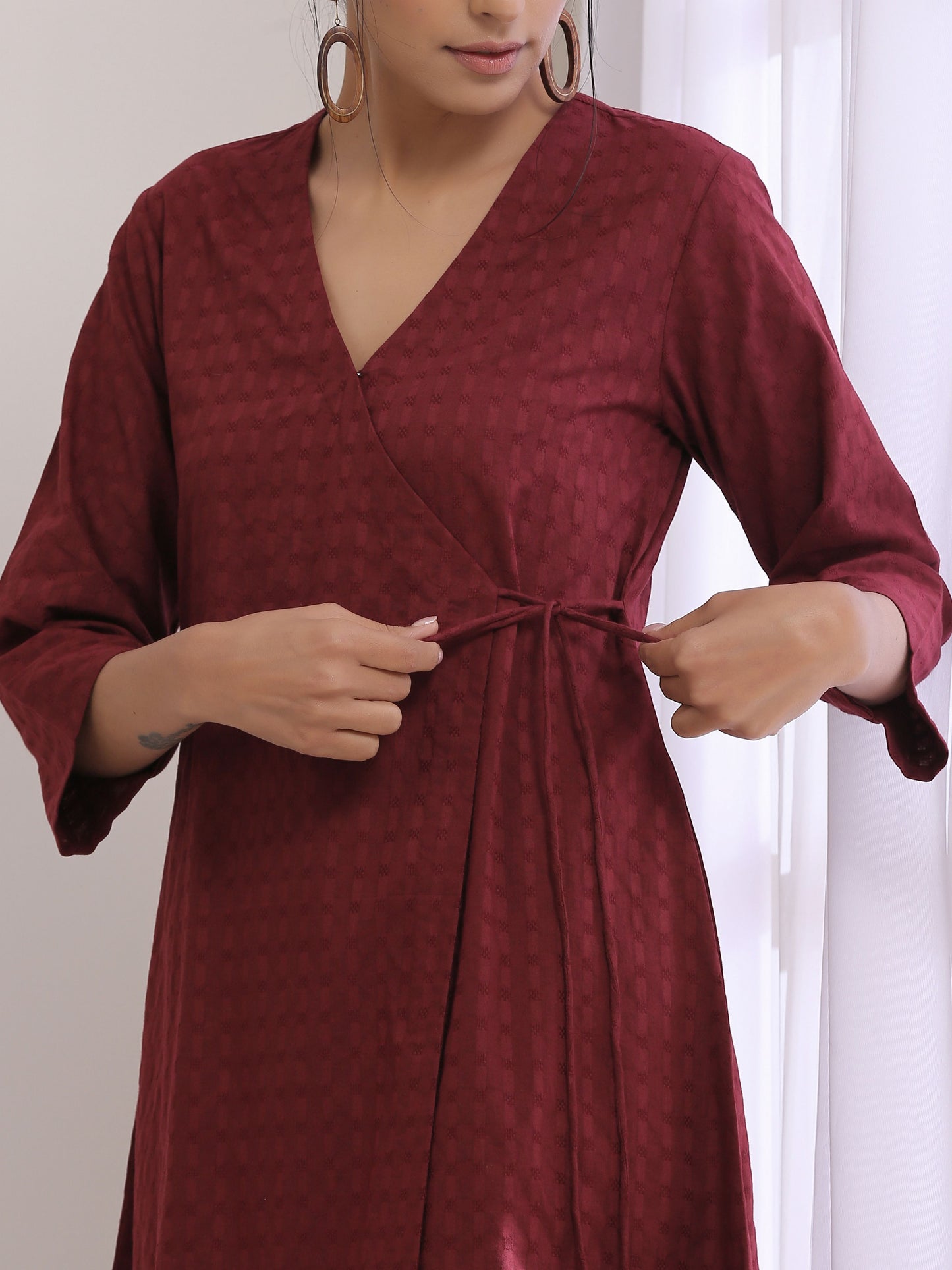 trueBrowns Ruby Wine Dobby Angrakha Pant Set | Swadesiicart