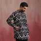 trueBrowns Men's Black Ikat Print Mandarin Collar Kurta Co-ord set - Swadesiicart
