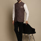 Even Apparels Men's Brown Mandarin Collar Waistcoat | Swadesiicart