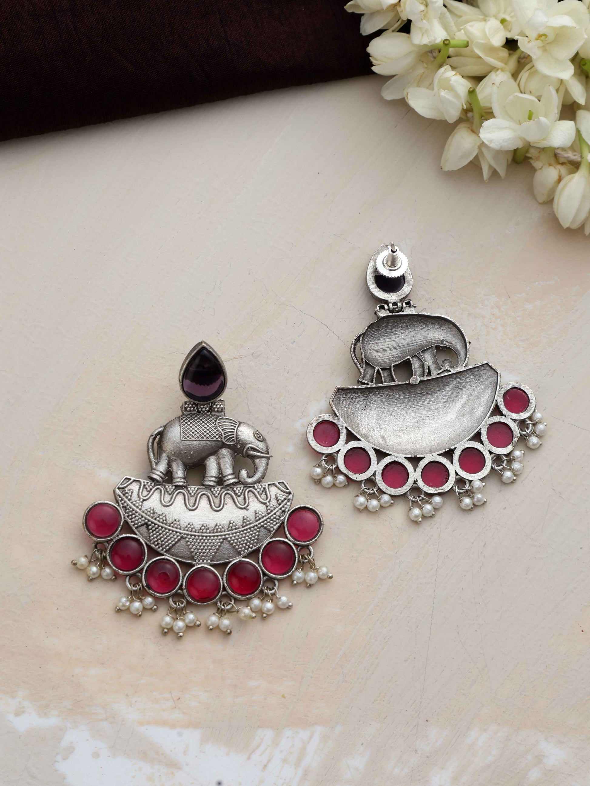 trueBrowns Silver Tone Elephant Dangle Earrings - Swadesiicart