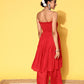 InWeave Women's Red Mirror Work Off Shoulder Kurta Set - Swadesiicart