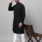 Even Apparels Black Pure Cotton Kurta With Band Collar | Swadesiicart
