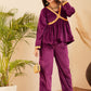 InWeave Women's Wine Mughal Shaan Style Velvet Short Kurta Set - Swadesiicart